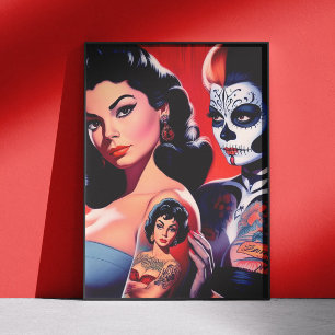 Poster Pin-ups Tatuadas ao Estilo Antigo