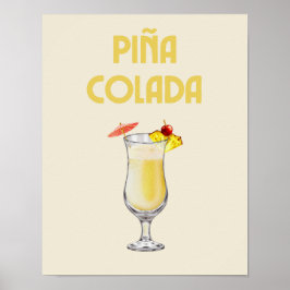 Poster Pina Colada Yellow Retro Coctail