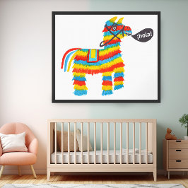 Poster Piñata Donkey HOLA Watercolor Art