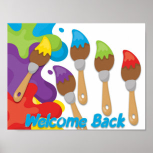 Poster Pincéis de retorno de boas-vindas com cores princi