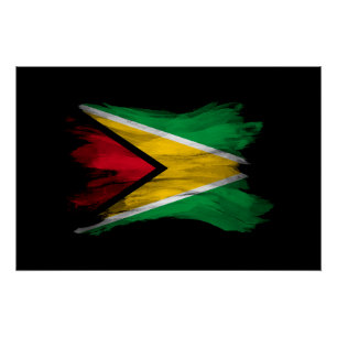 Póster Pincel da bandeira da Guiana derrame, bandeira nac