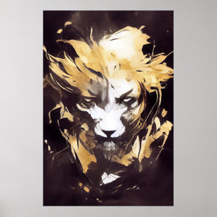 Poster Pincel de Arte Isenta de Natureza Selvagem de Leão