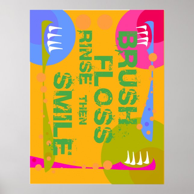 Poster Pincel Floss Rinse, então SMILE! (Frente)
