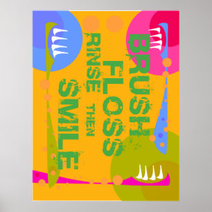 Póster Pincel Floss Rinse, então SMILE!