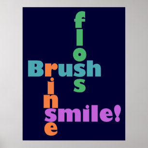 Póster Pincel Floss Rinse, então SMILE!