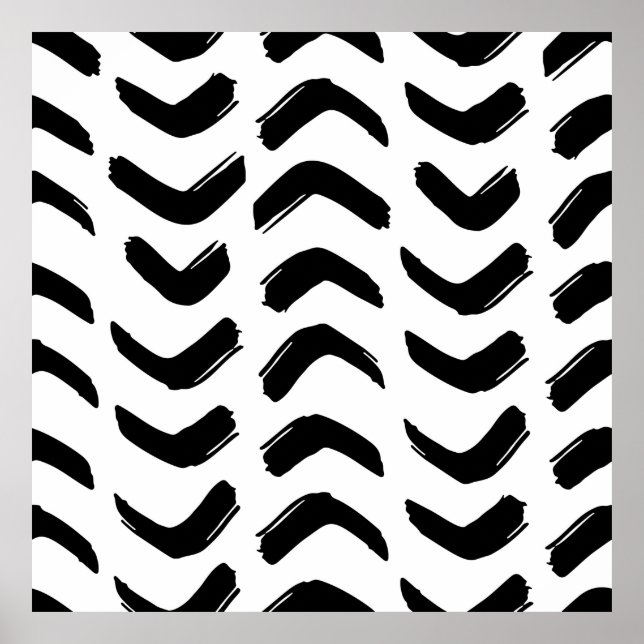 Poster Pincel trava padrão uniforme de vintage. Preto e (Frente)