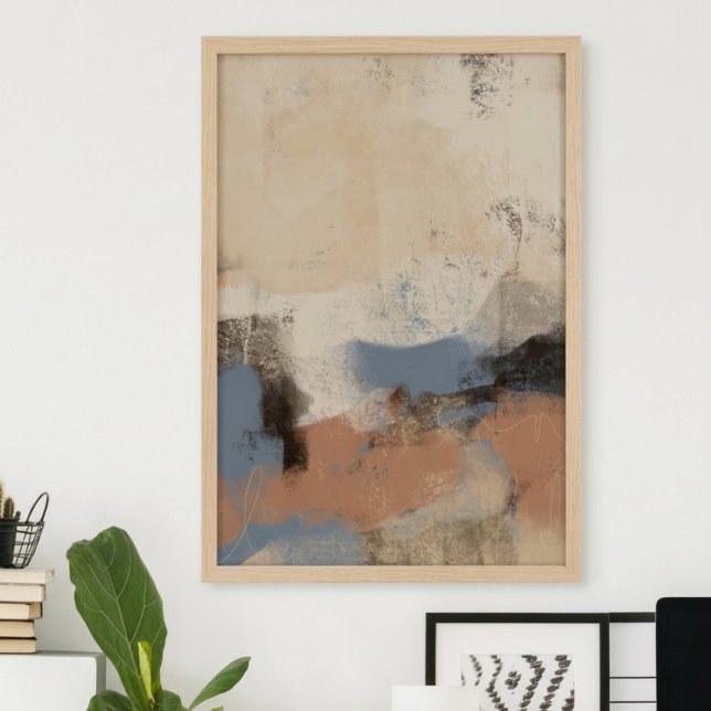 Poster Pincelada Abstrata Azul Terrosa (Modern earth-tone abstract art—a sophisticated addition to any living space or home office.)