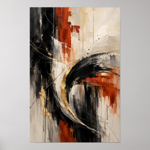 Poster Pincelada Abstrata Expressiva Laranja Queimada Pre