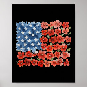 Poster Pincelada de Flor Bandeira da América Floral 4 de