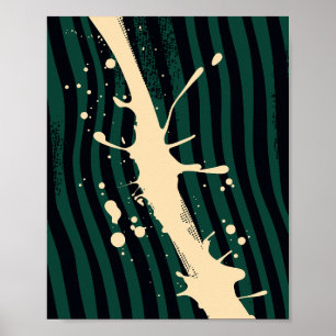 Poster Pincelada de Tinta em Fundo Ondulado Verde e Preto