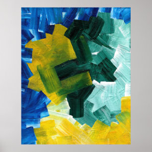 Poster Pinceladas Abstratas Azuis, Verdes e Amarelas
