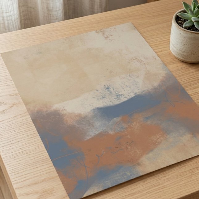 Poster Pinceladas Abstratas de Azul Terroso e Ócre (Serene abstract brushstrokes in earthy tones, a perfect stylish accent for a friend's new home.)