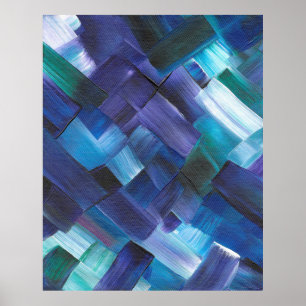 Poster Pinceladas Abstratas em Azul, Turquesa e Roxo