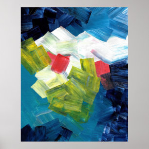 Poster Pinceladas Abstratas em Azul, Verde e Vermelho