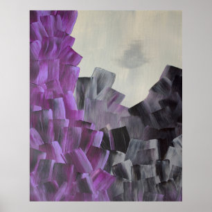 Poster Pinceladas Abstratas em Roxo, Cinza e Preto
