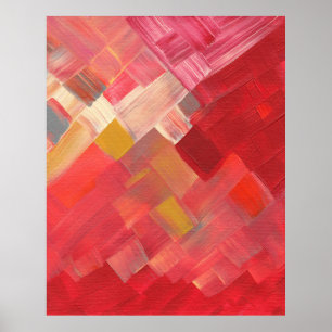 Poster Pinceladas Abstratas Geométricas Vermelho, Rosa e 