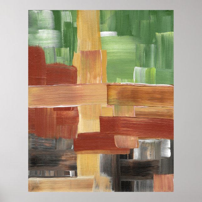 Poster Pinceladas Abstratas Verdes, Marrons e Tons Terros (Frente)