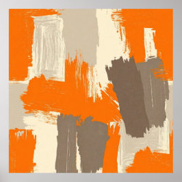 Poster Pinceladas Artísticas Abstratas Laranja Ousado 