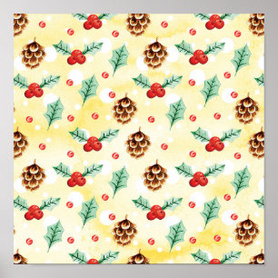 Poster Pine Cones e Holly Natal Patterno