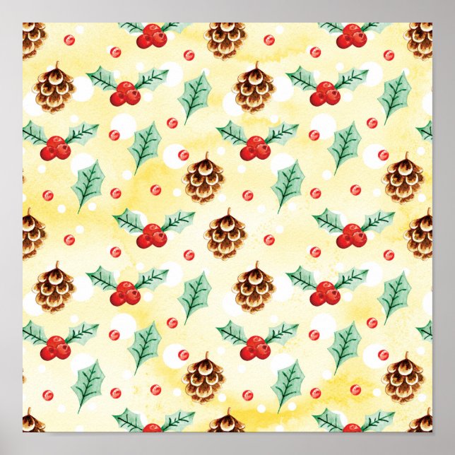 Poster Pine Cones e Holly Natal Patterno (Frente)