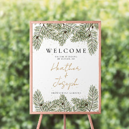 Poster Pine e Dourado Casamento Festivo de Folhagem de Na