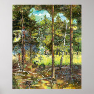 Poster Pine Forest Pintingwatercolor
