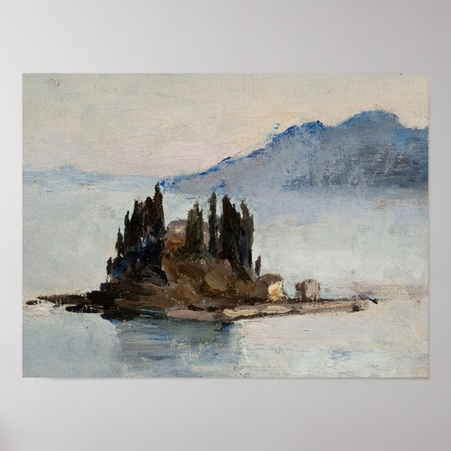 Poster Pine tree island in water landscape art print (Frente)