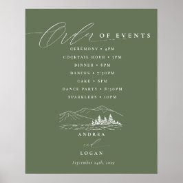 Poster Pine Tree Rustic Montanhas Casamento Ordem dos Eve
