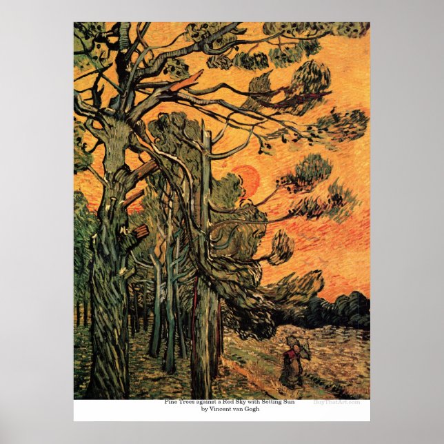 Poster Pine Trees no Sunset por Vincent van Gogh (Frente)
