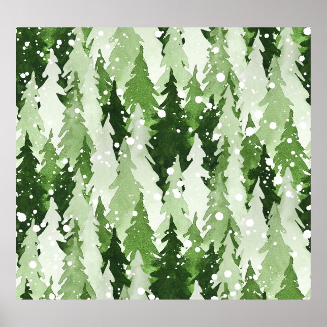 Poster Pine Trees Snow: Natal Com Aquarela. (Frente)