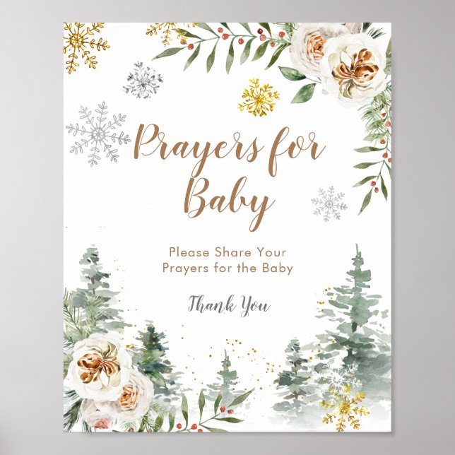 Poster Pine Trees Winter Floral Prayers for Baby (Frente)