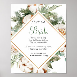 Poster Pine Winter Don't say Bride Chá de panela Sign