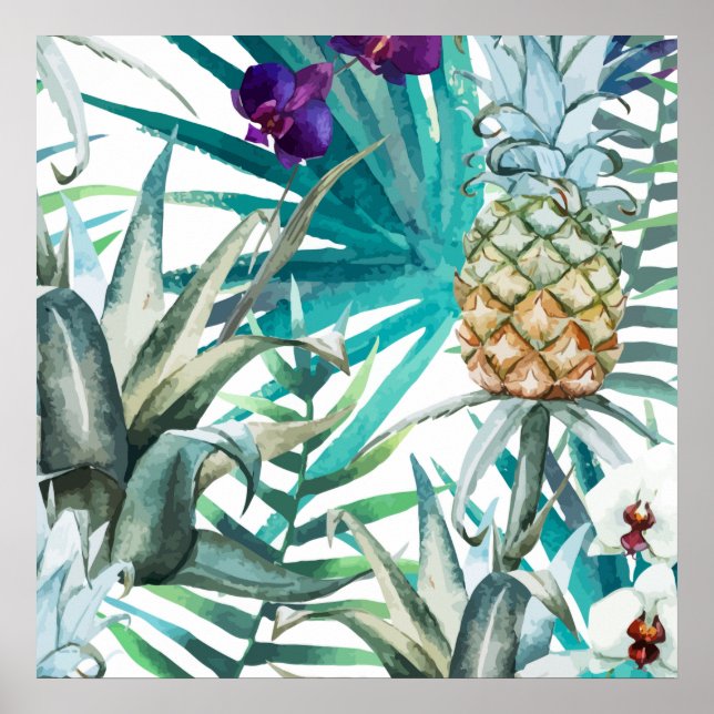 Poster Pineanases tropicais modernos paisagem verde-doce (Frente)