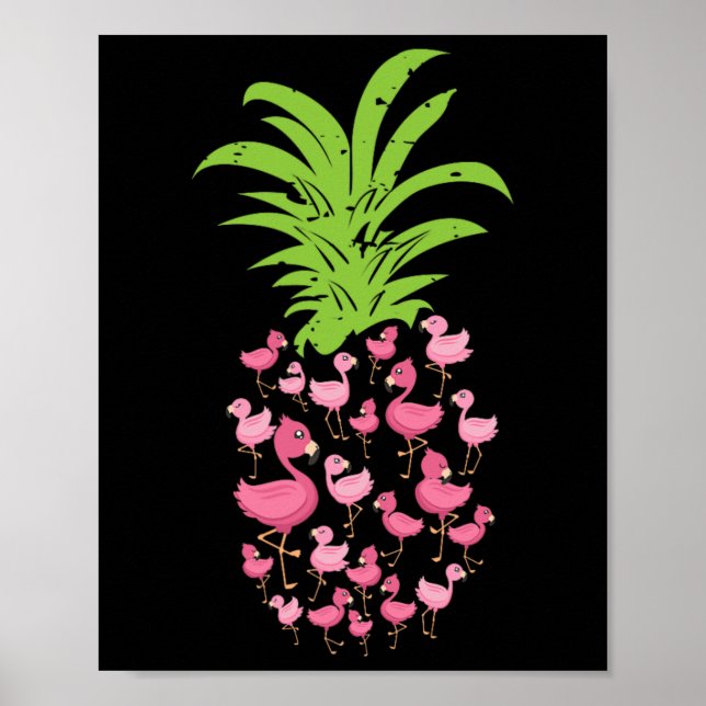 Poster Pineapple Flamingo Aloha Beaches Havaí - Pink Bir (Frente)