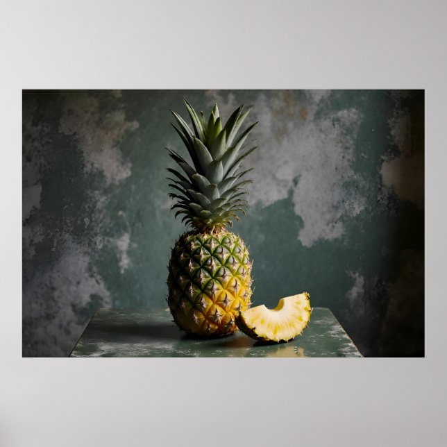 Poster Pineapple & Pineapple Slice Rustic Grunge Photo (Frente)