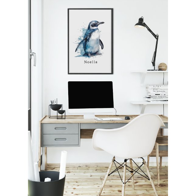 Poster Pinguim Aquarela Ártico Azure, personalizado (Criador carregado)