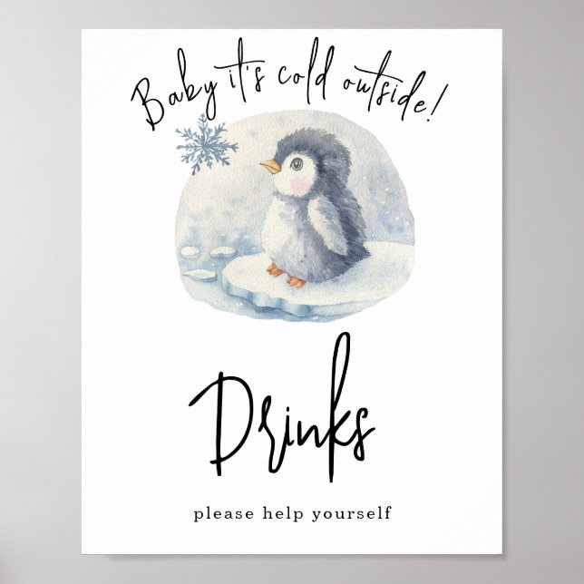 Poster Pinguim aquarela - Bebidas (Frente)