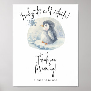 Poster Pinguim aquarela - Obrigado por vir