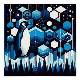 Póster Pinguim Azul Profundo Na Floresta Antártica De inv