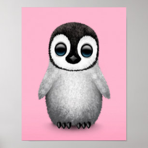Póster Pinguim bebê bonito a rosa