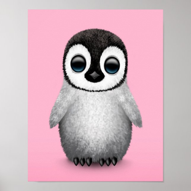 Póster Pinguim bebê bonito a rosa (Frente)