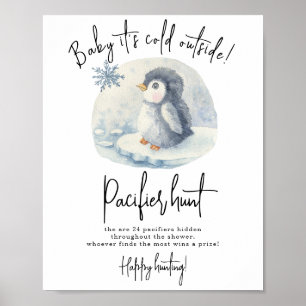 Poster Pinguim Bebê - Jogo de caça ao chupeta baby shower