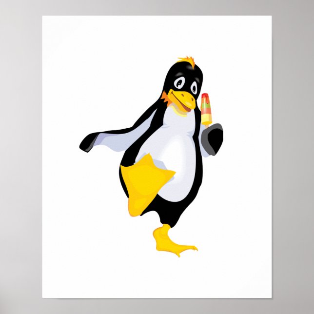 Poster pinguim bonito com sorvete (Frente)