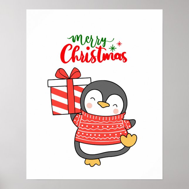 Poster Pinguim Bonito Feliz Natal (Frente)