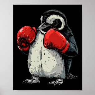 Poster Pinguim Boxeando Com Luvas de Boxe Kickboxing Engr