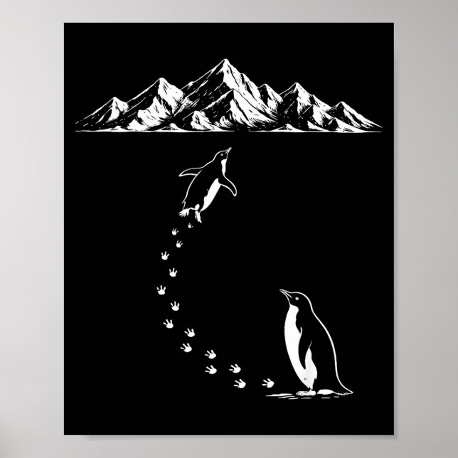 Poster Pinguim caminhando sozinho para montanhas pássaro  (Frente)