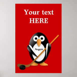 Póster Pinguim com bastão de hóquei