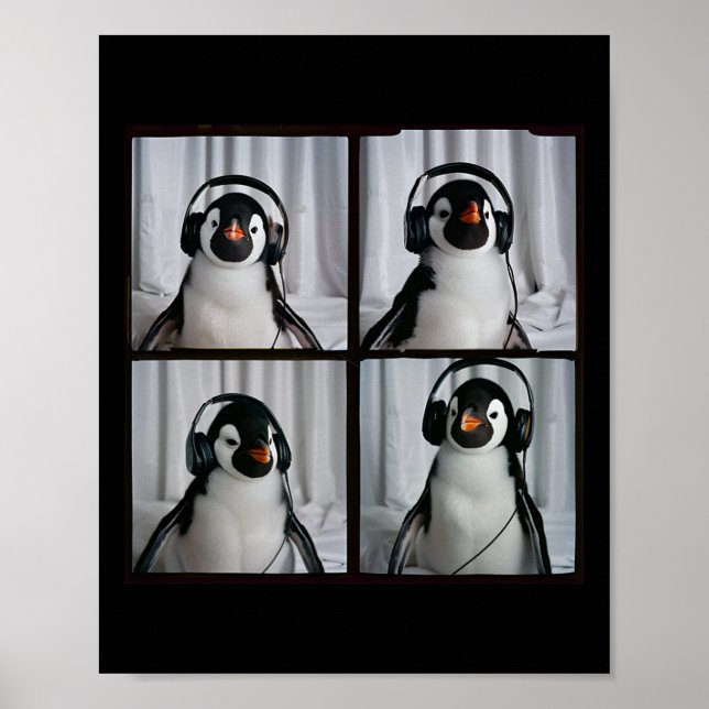 Poster Pinguim com Fones de ouvido Autismo Zoo Pinguim (Frente)