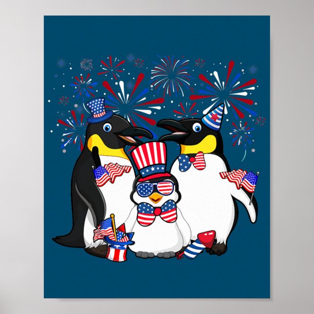 Poster Pinguim com óculos de sol fogos Que Merica 4º (Frente)