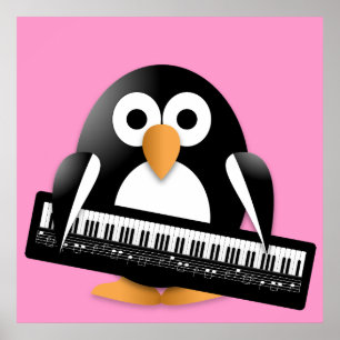 Póster Pinguim com piano